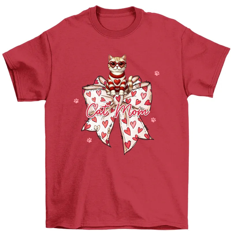 Coquette Bow Valentine Cat Personalized Shirt, Gift for Cat Moms