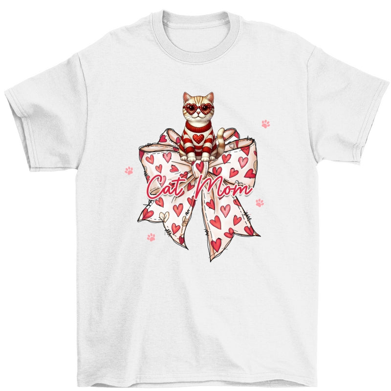 Coquette Bow Valentine Cat Personalized Shirt, Gift for Cat Moms