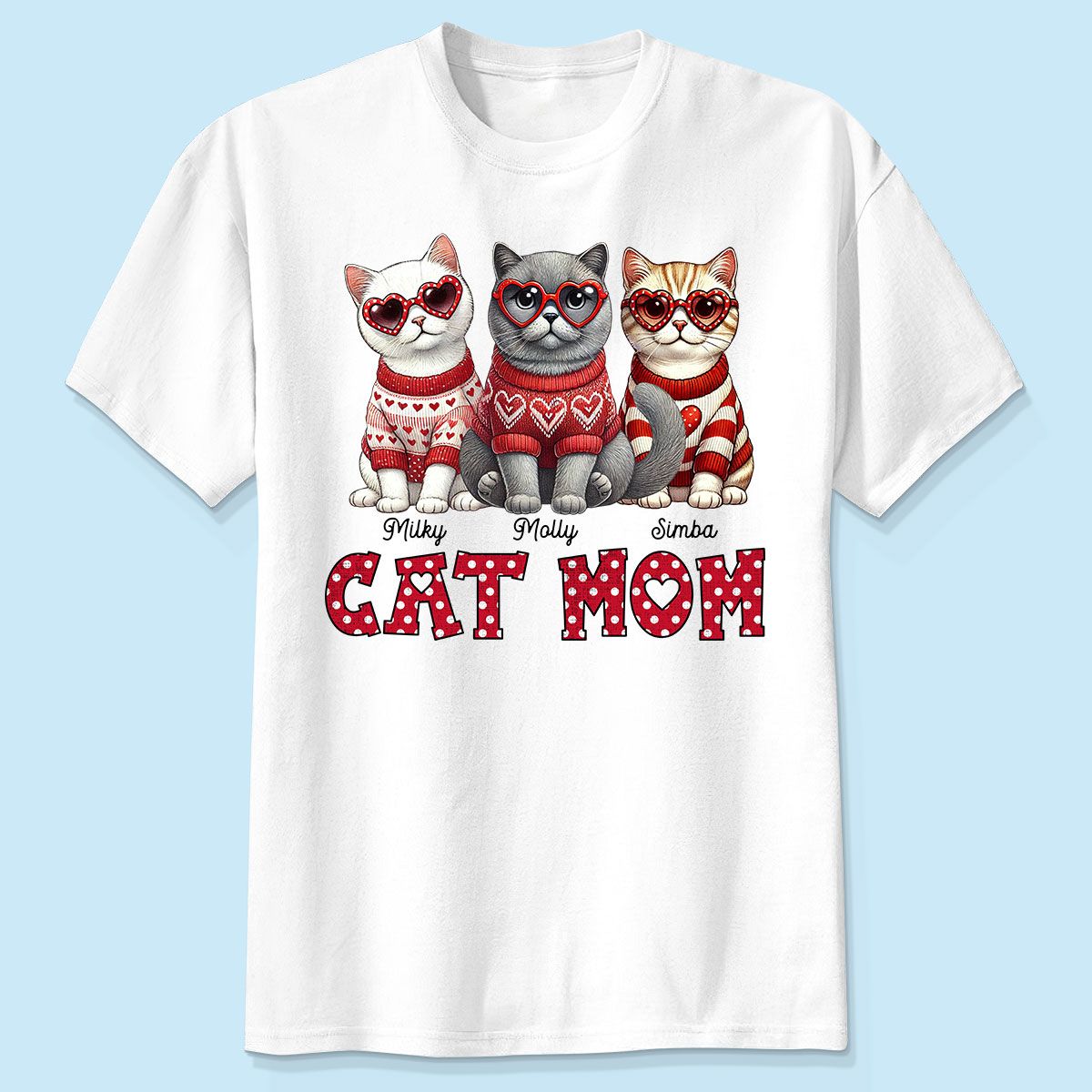Cat Mom Valentine Pattern Personalized Shirt, Valentine's Day Gift for Cat Moms