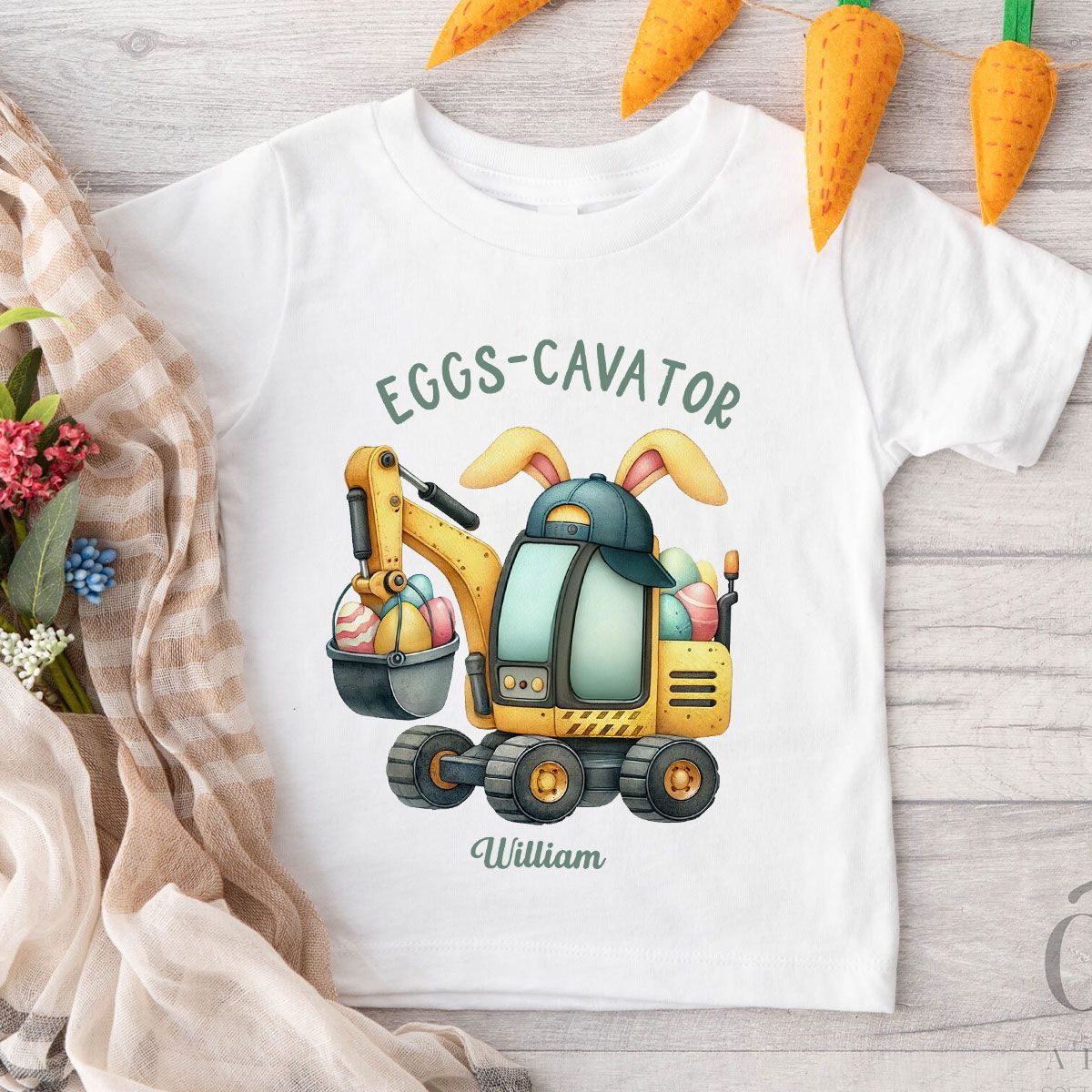 Eggs-Cavator Boy Girl Watercolor Personalized Baby Onesie Baby Shirt