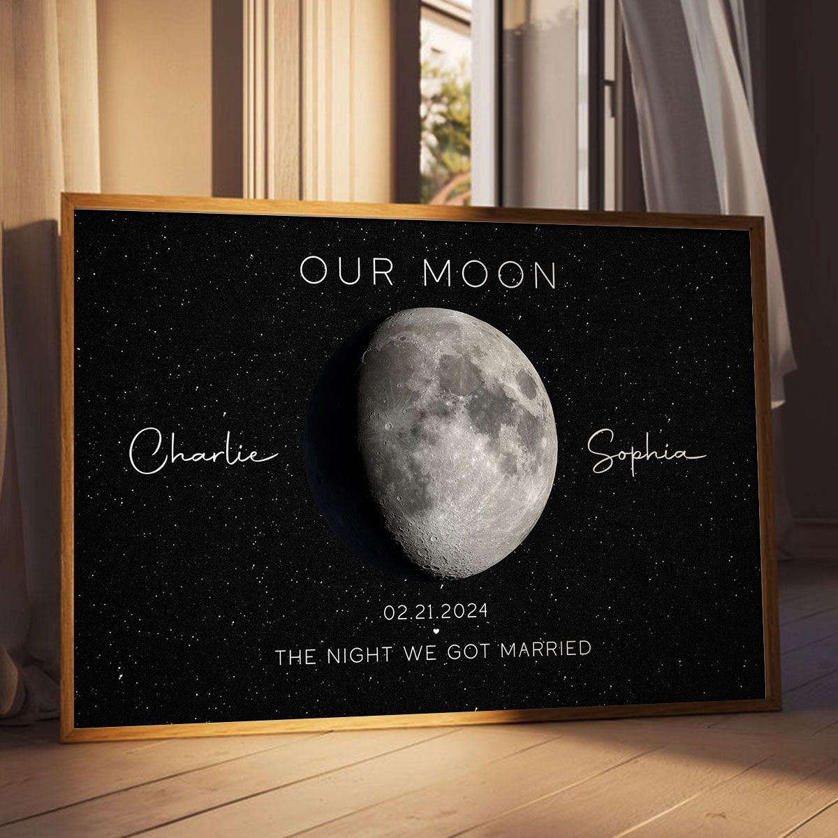 Our Moon Couple Gift Moon Phase Art Anniversary for Wife, Gift for Husband Wedding Anniversary Personalized Canvas