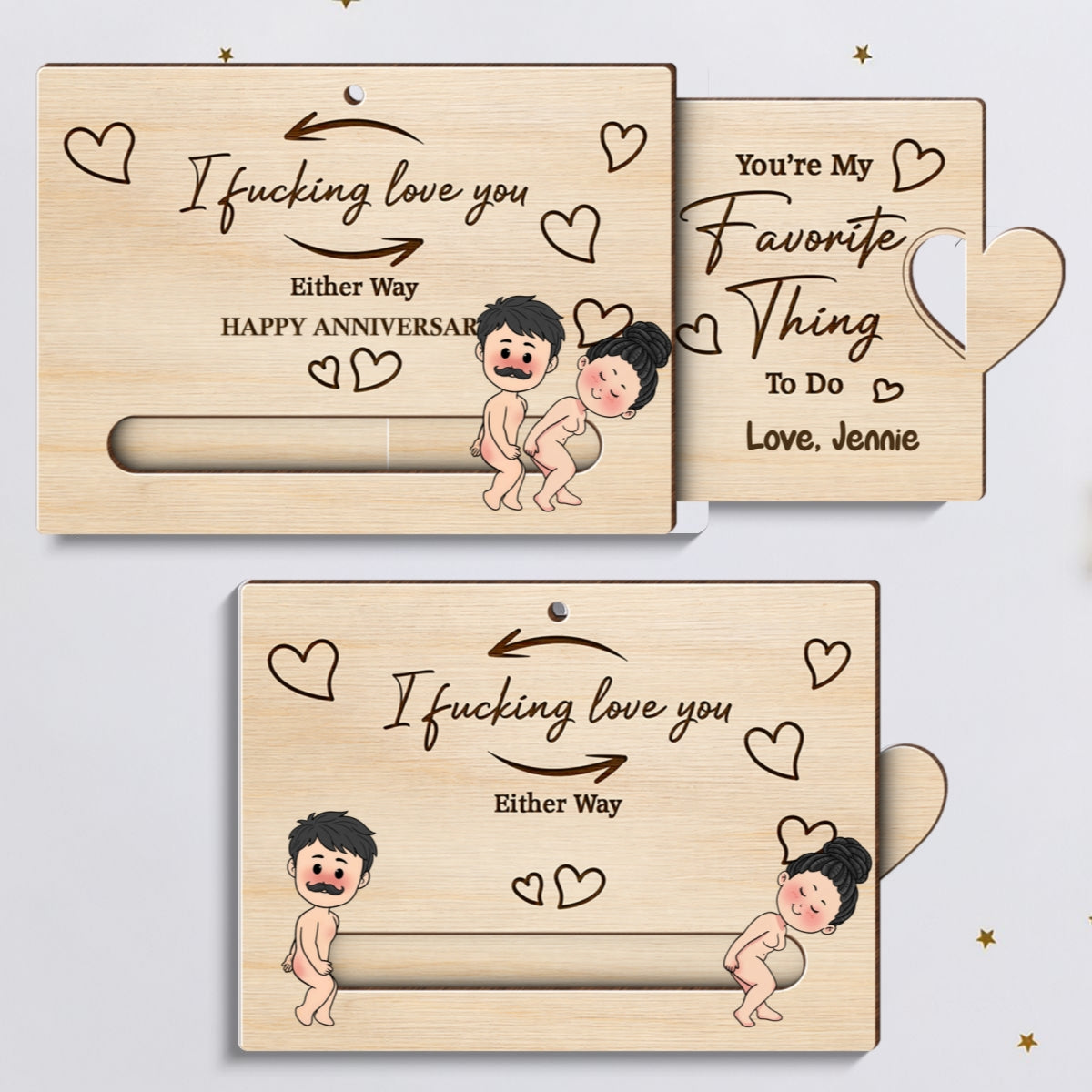 Fcking Love You Funny Inappropriate Couple Cartoon - Personalized Wooden Slider Ornament - Valentine's Day Gift For Him, For Her