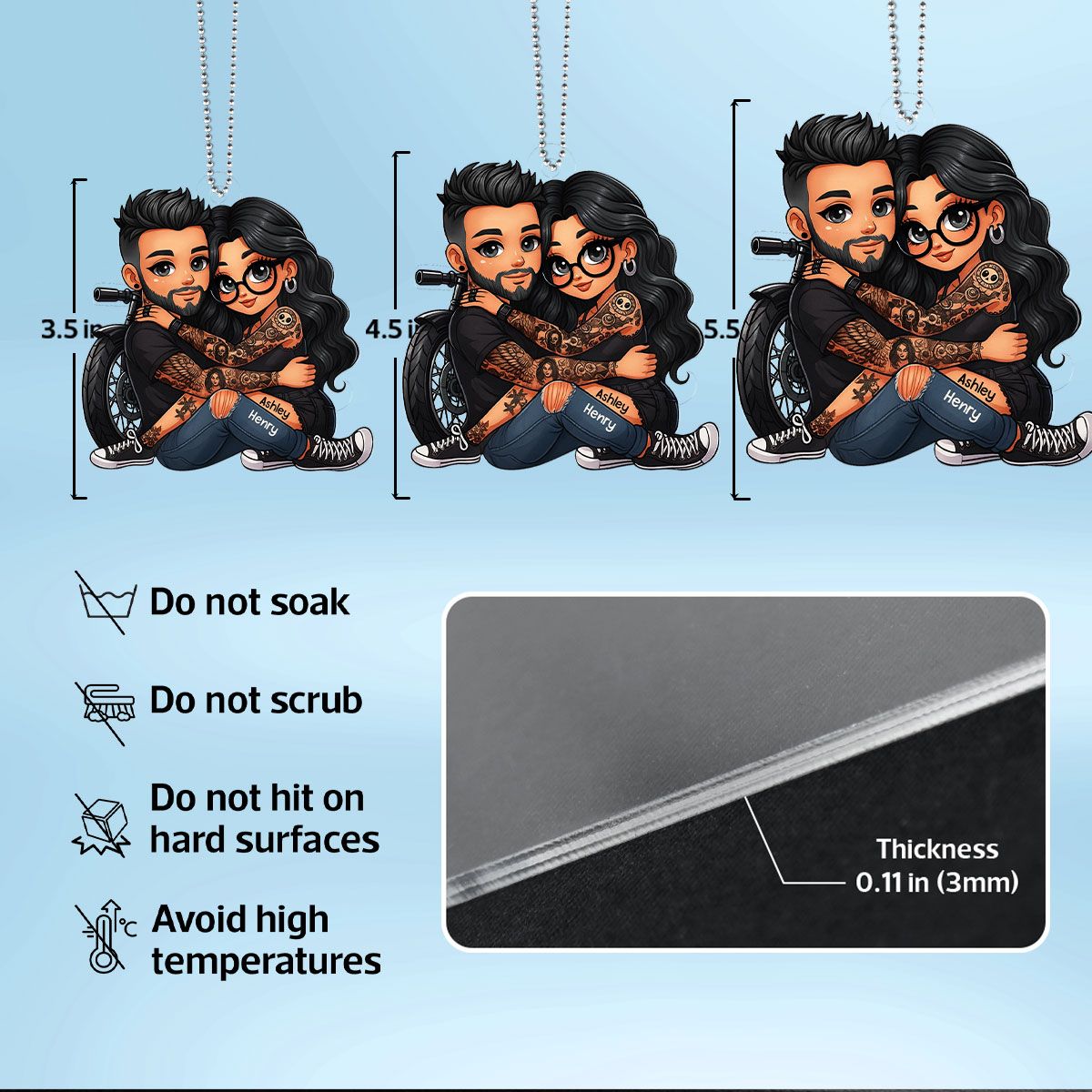 Biker 3D Cartoon Effect Couple Personalized Acrylic Car Ornament, Gift for her, Gift for him, Motorcycle Lovers