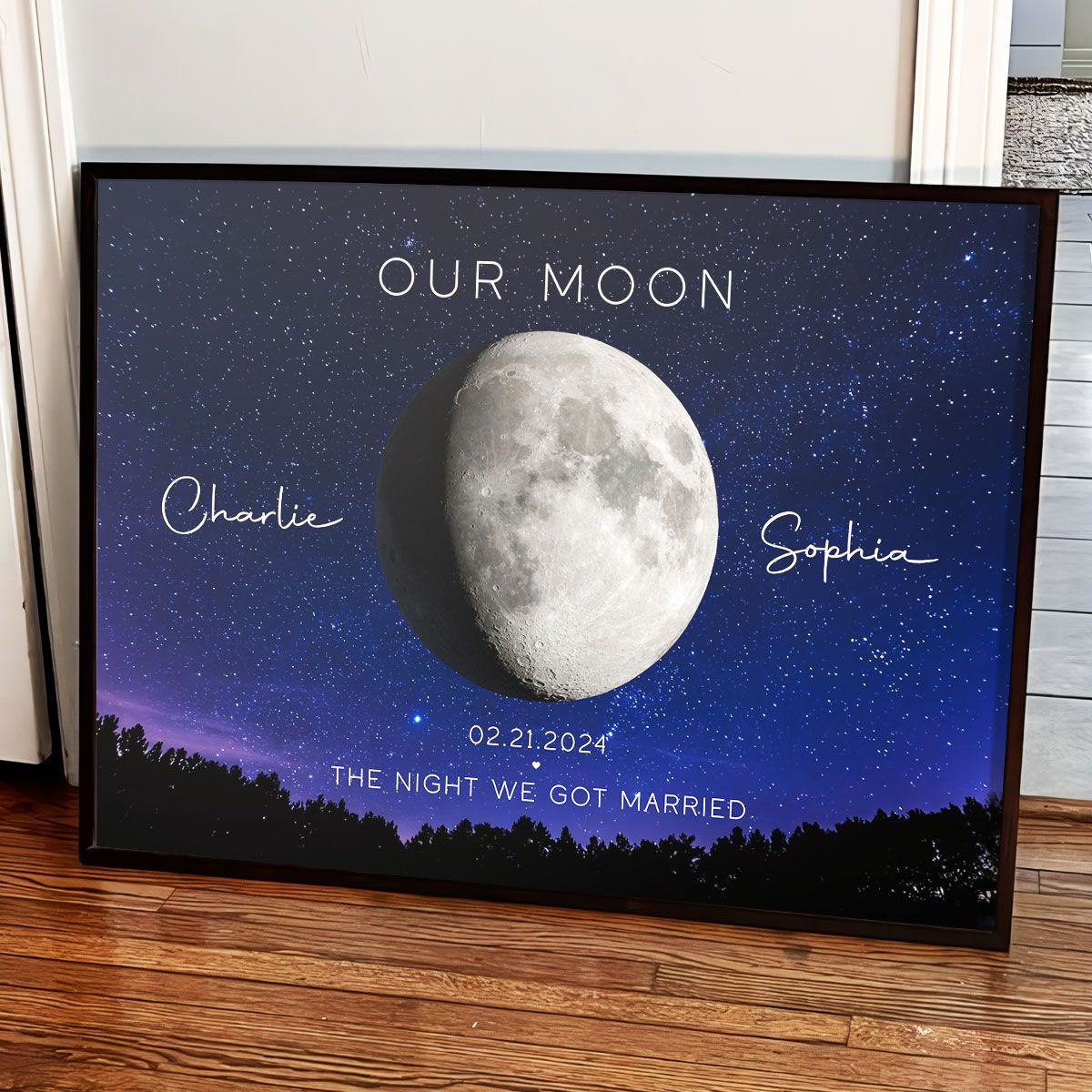 Our Moon Couple Gift Moon Phase Art Anniversary for Wife, Gift for Husband Wedding Anniversary Personalized Canvas