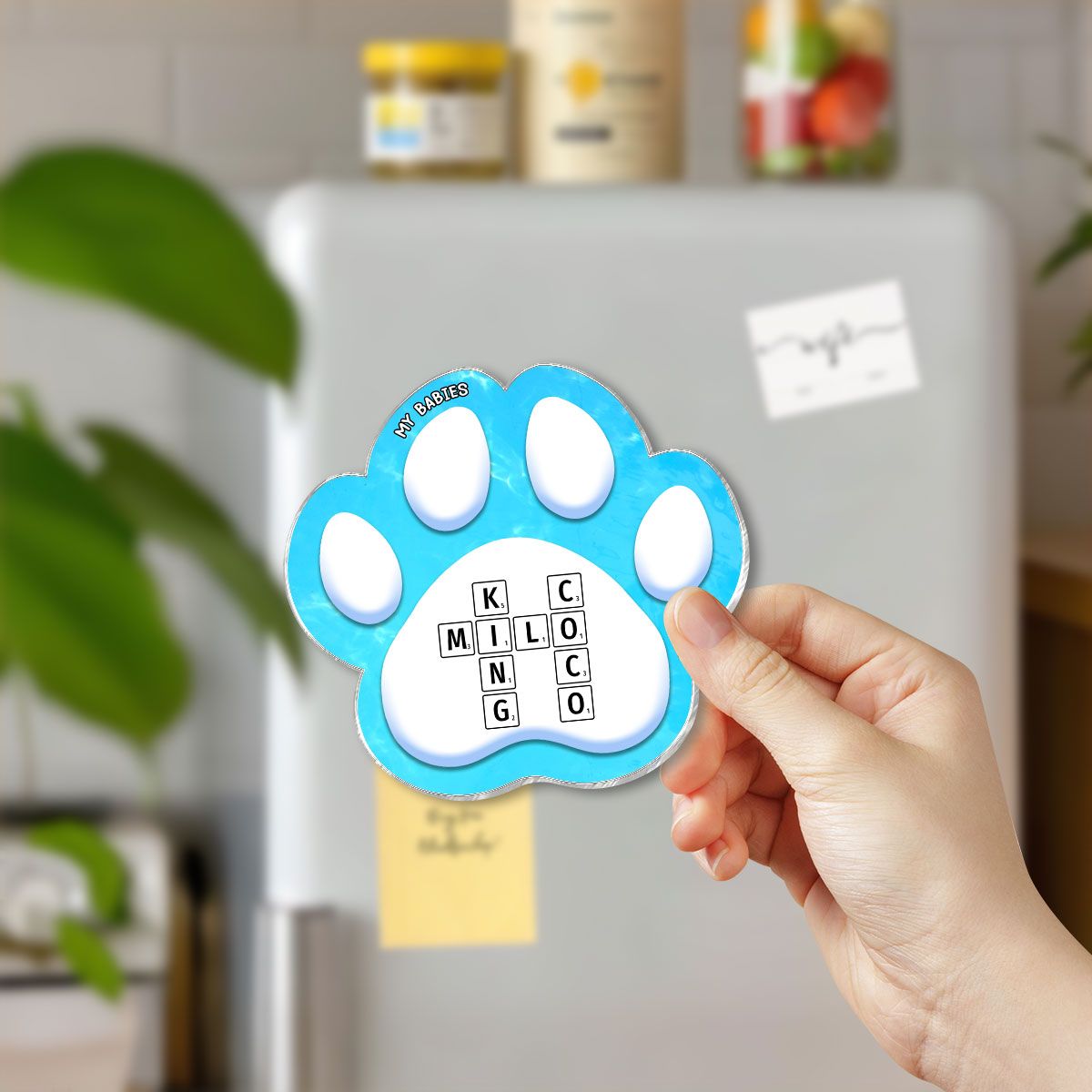 Dog Cat Pet Names Crossword Puzzle Art Personalized Paw Shaped Acrylic Fridge Magnet