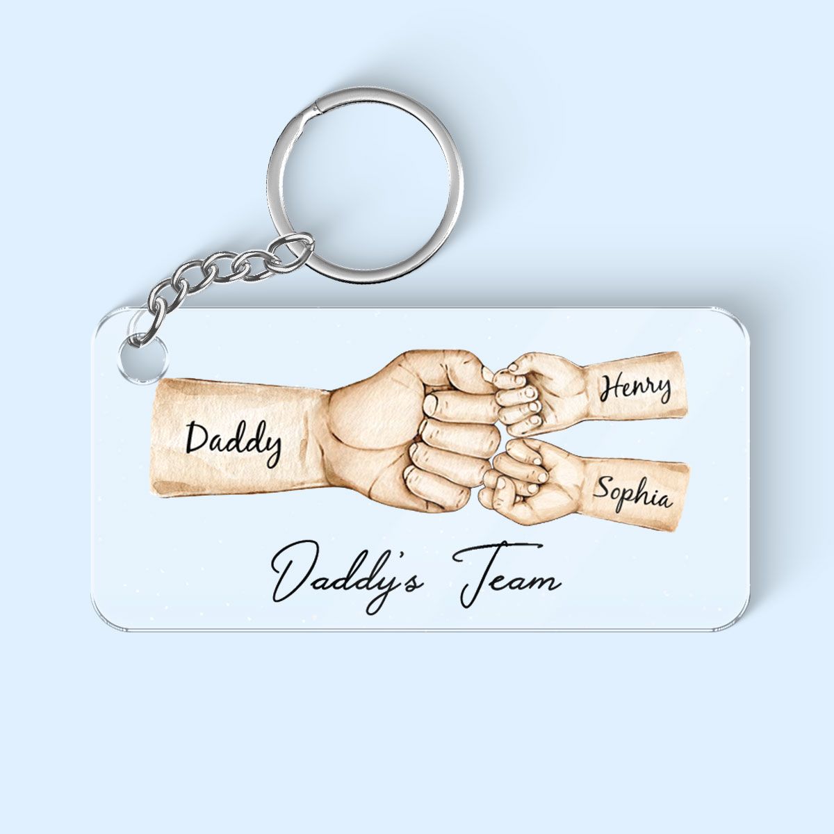 Daddy's Team Fist Bump Personalized Acrylic Keychain, Father's Day Gift For Dad, For Grandpa, For Husband