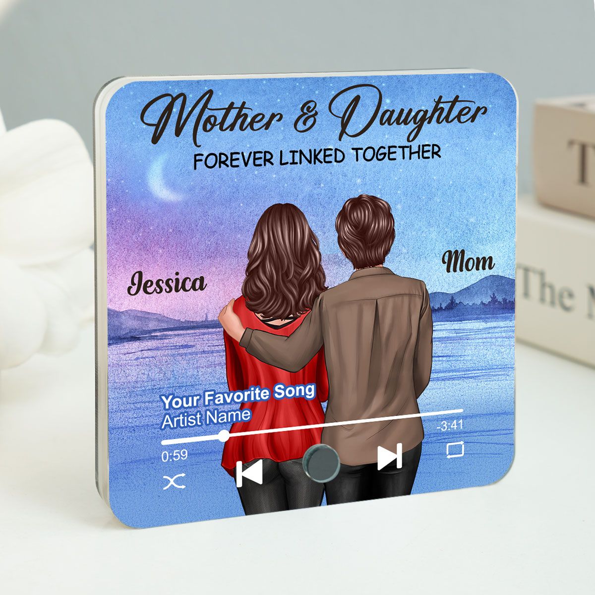 Beautiful Landscape Mother & Daughter Forever Linked Together Personalized Music Fridge Magnet, Heartfelt Mother's Day Gift For Mom, Gift For Daughter