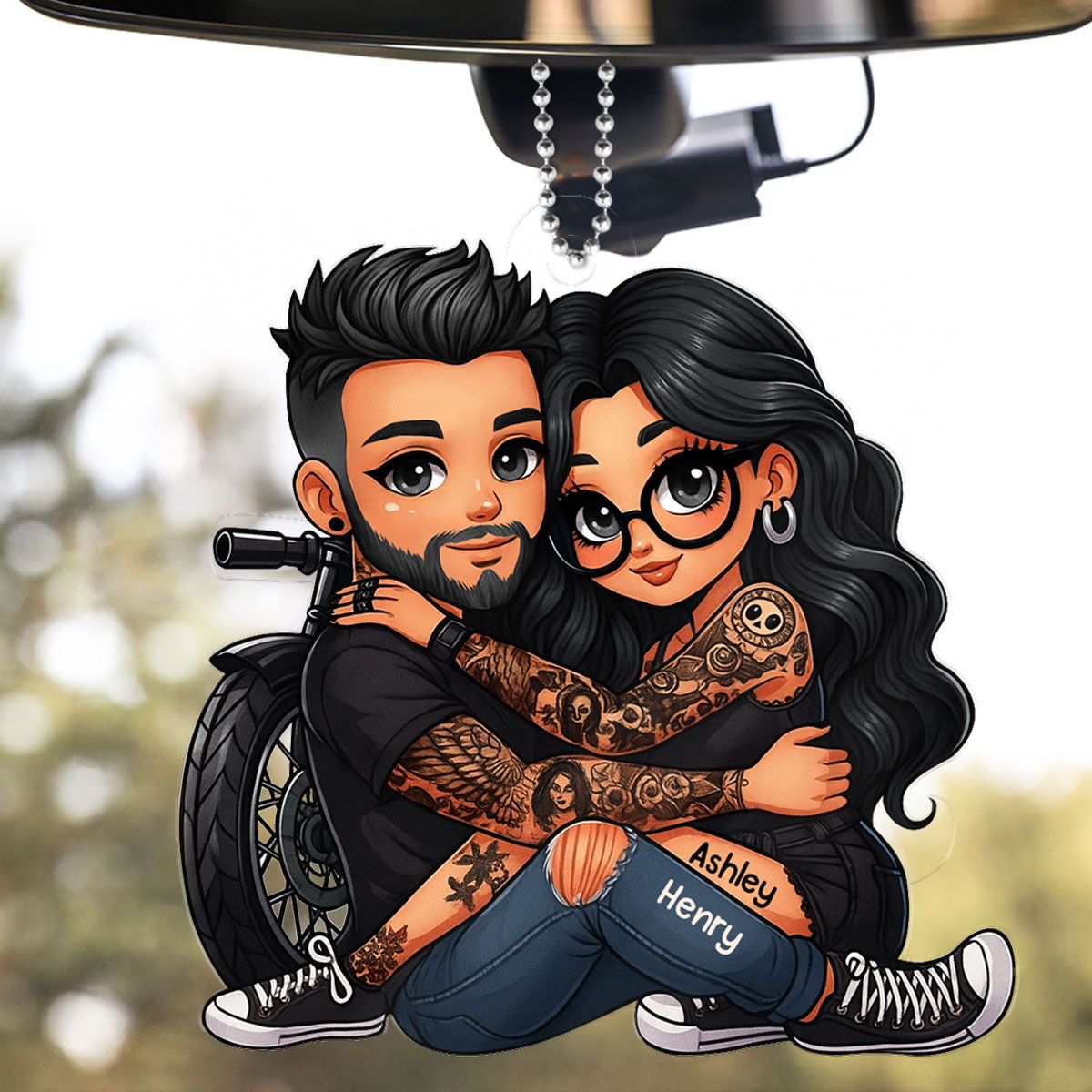 Biker 3D Cartoon Effect Couple Personalized Acrylic Car Ornament, Gift for her, Gift for him, Motorcycle Lovers