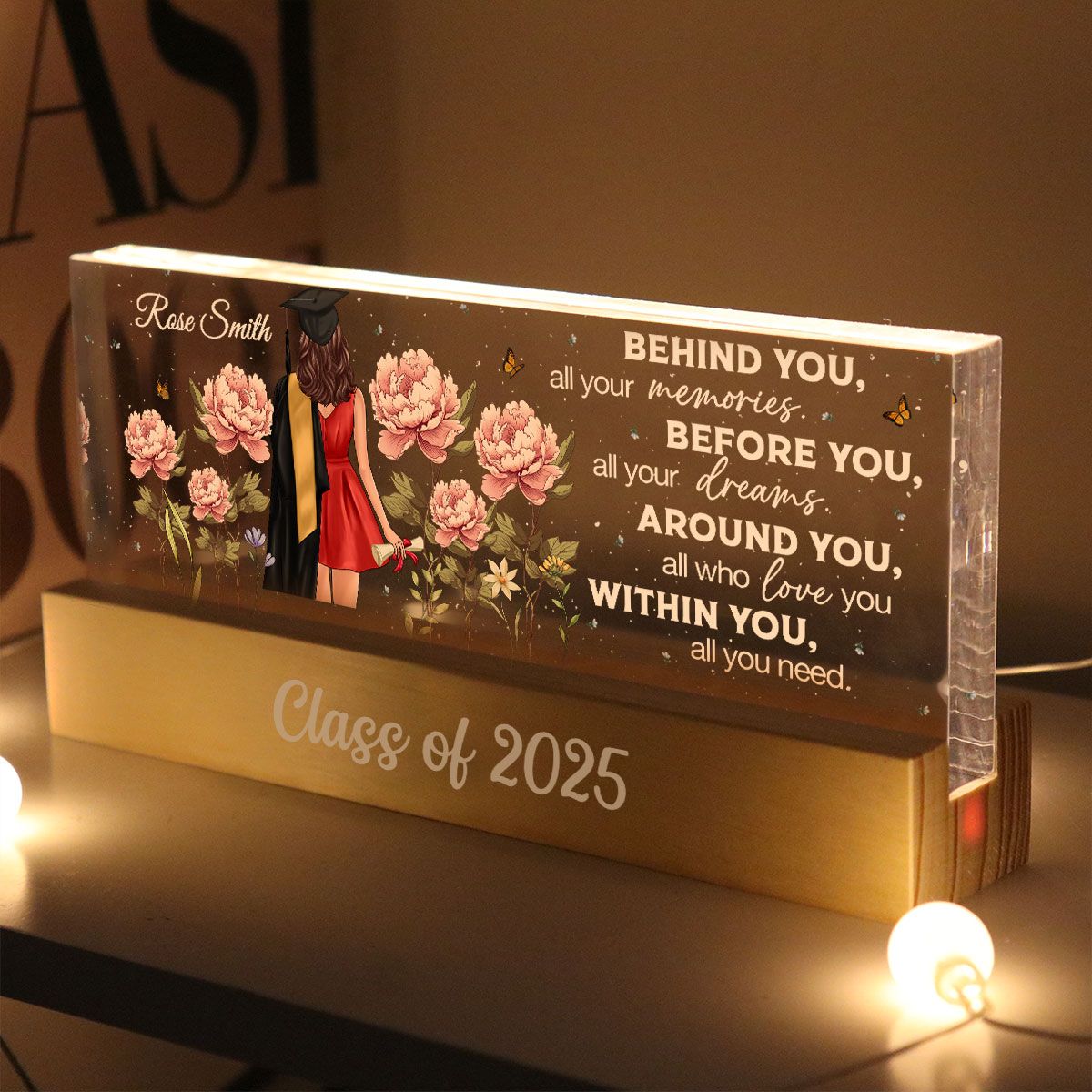 2025 Graduation Senior Birth Month Flowers Personalized Acrylic Block LED Night Light, Graduation Gift For Daughter, Besties