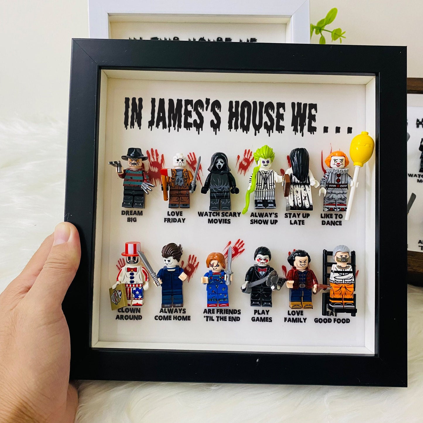In This House We… Horror Minifigure Frame, Halloween horror character frame