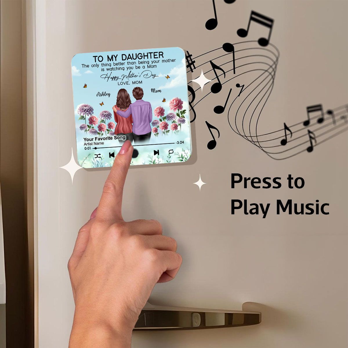 To My Daughter From Mom Happy Mother's Day Birth Flower Personalized Music Fridge Magnet, Mother's Day Gift For Daughter