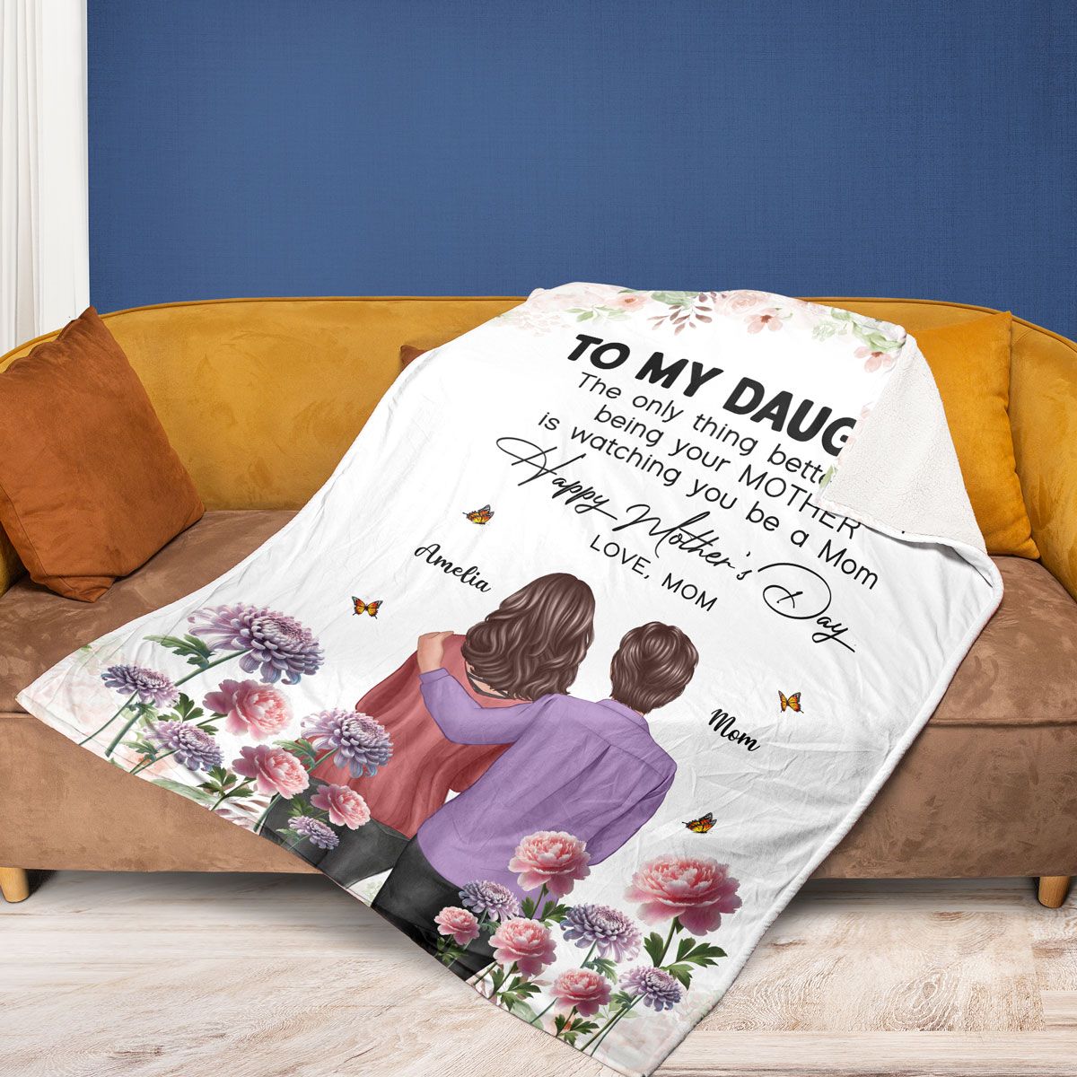 To My Daughter From Mom Happy Mother's Day Birth Flower Personalized Fleece Blanket, Mother's Day Gift For Daughter