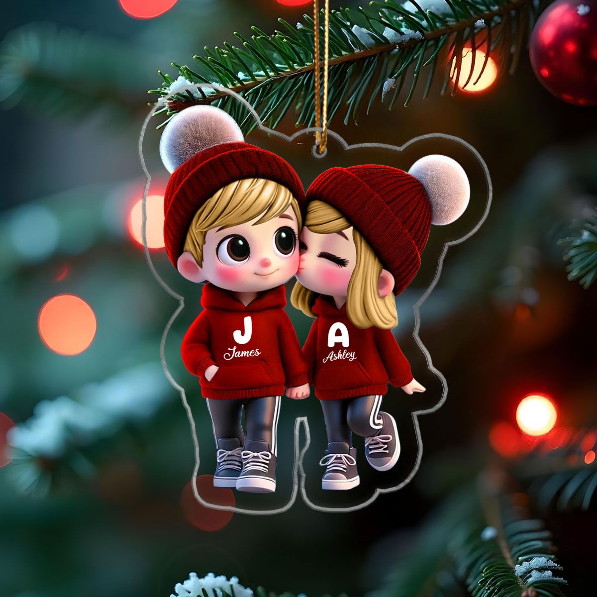 Cute Cartoon Couple Walking Personalized Car Ornament, Gift for him, Gift for her