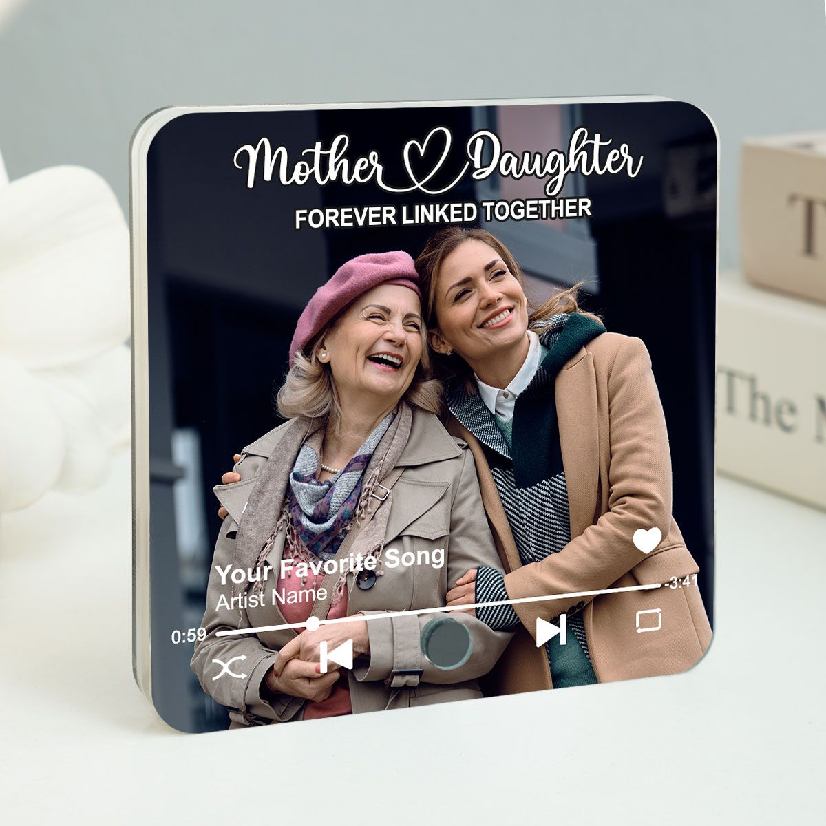 Mother & Daughters Sons Forever Linked Together Upload Photo Personalized Music Fridge Magnet, Heartfelt Mother's Day Gift , Birthday Gift For Mom