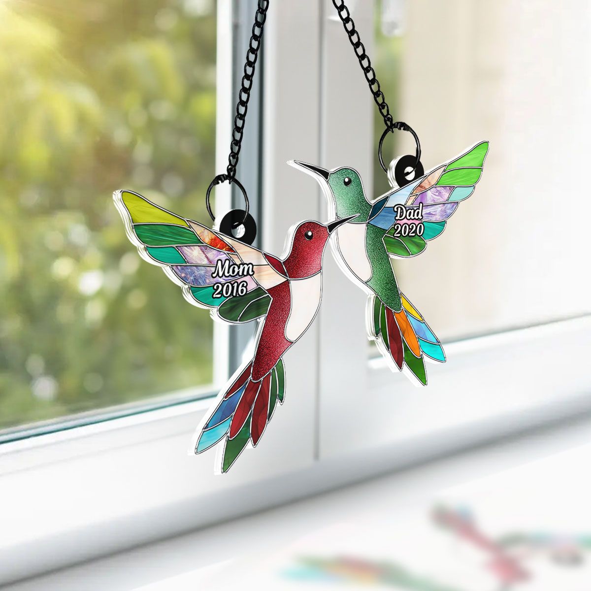 Stained Acrylic Hummingbirds Memorial Personalized Suncatcher