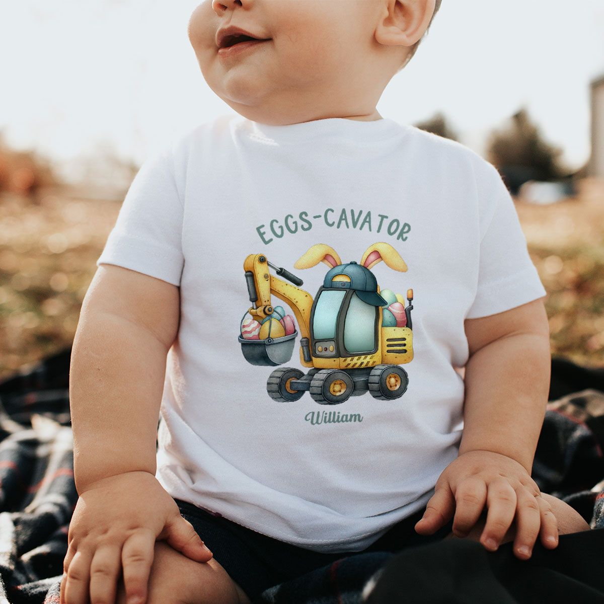 Eggs-Cavator Boy Girl Watercolor Personalized Baby Onesie Baby Shirt