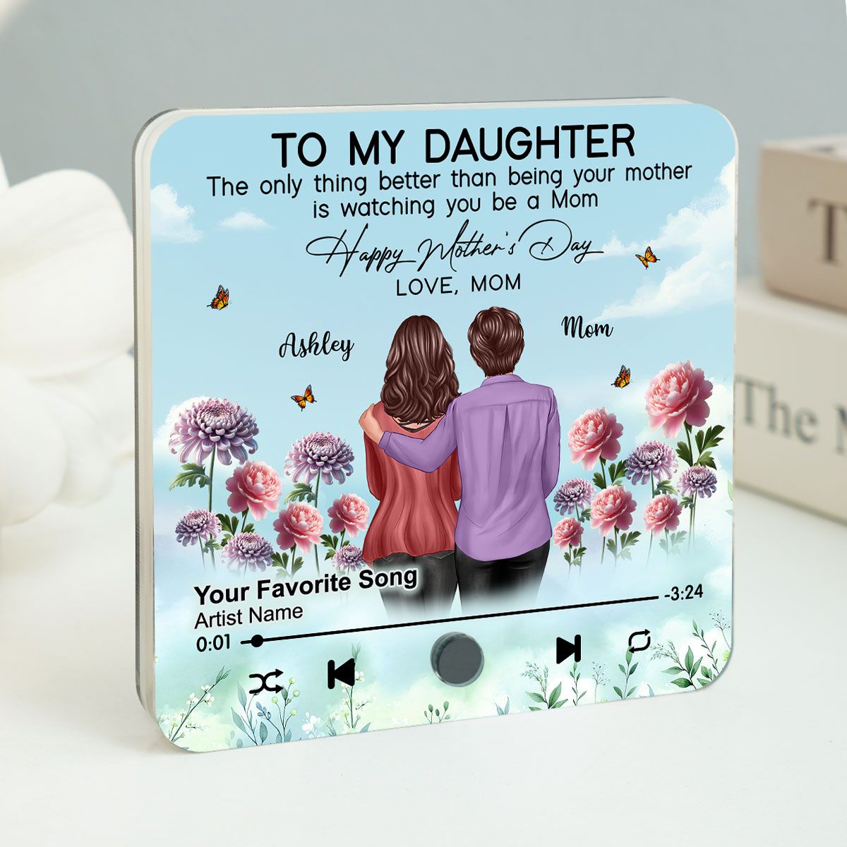 To My Daughter From Mom Happy Mother's Day Birth Flower Personalized Music Fridge Magnet, Mother's Day Gift For Daughter