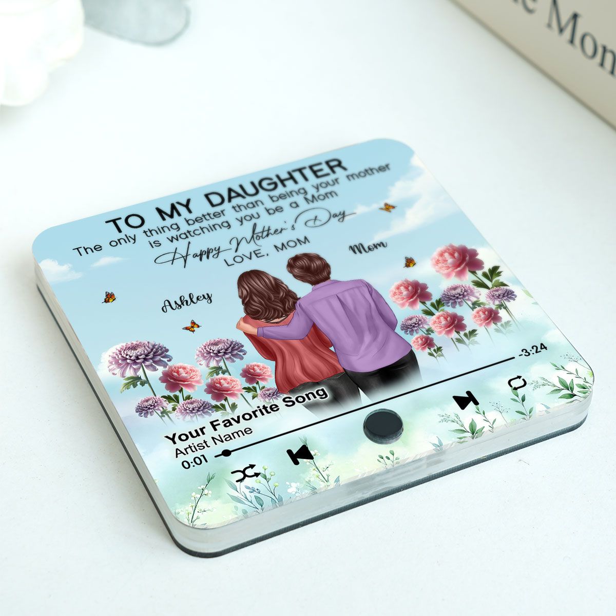 To My Daughter From Mom Happy Mother's Day Birth Flower Personalized Music Fridge Magnet, Mother's Day Gift For Daughter