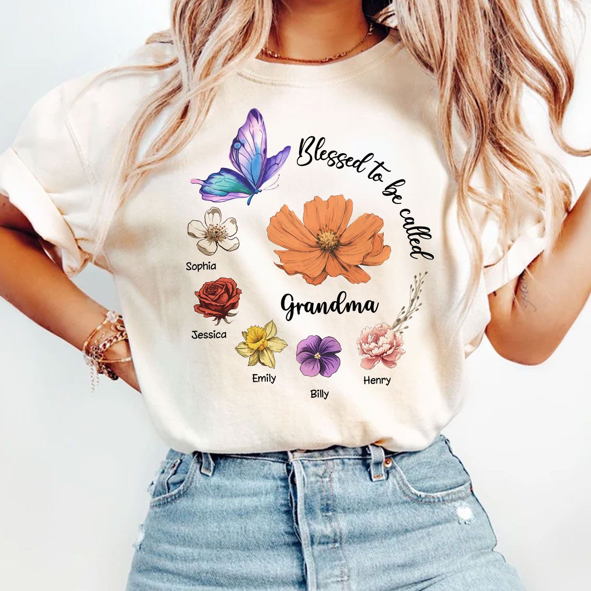 Blessed To Be Called Mom Grandma Circle Birth Month Flowers Personalized Shirt, Mother's Day Gift for Moms, for Grandmas