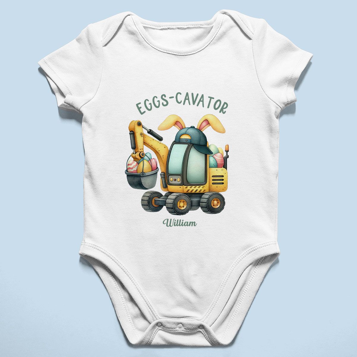 Eggs-Cavator Boy Girl Watercolor Personalized Baby Onesie Baby Shirt