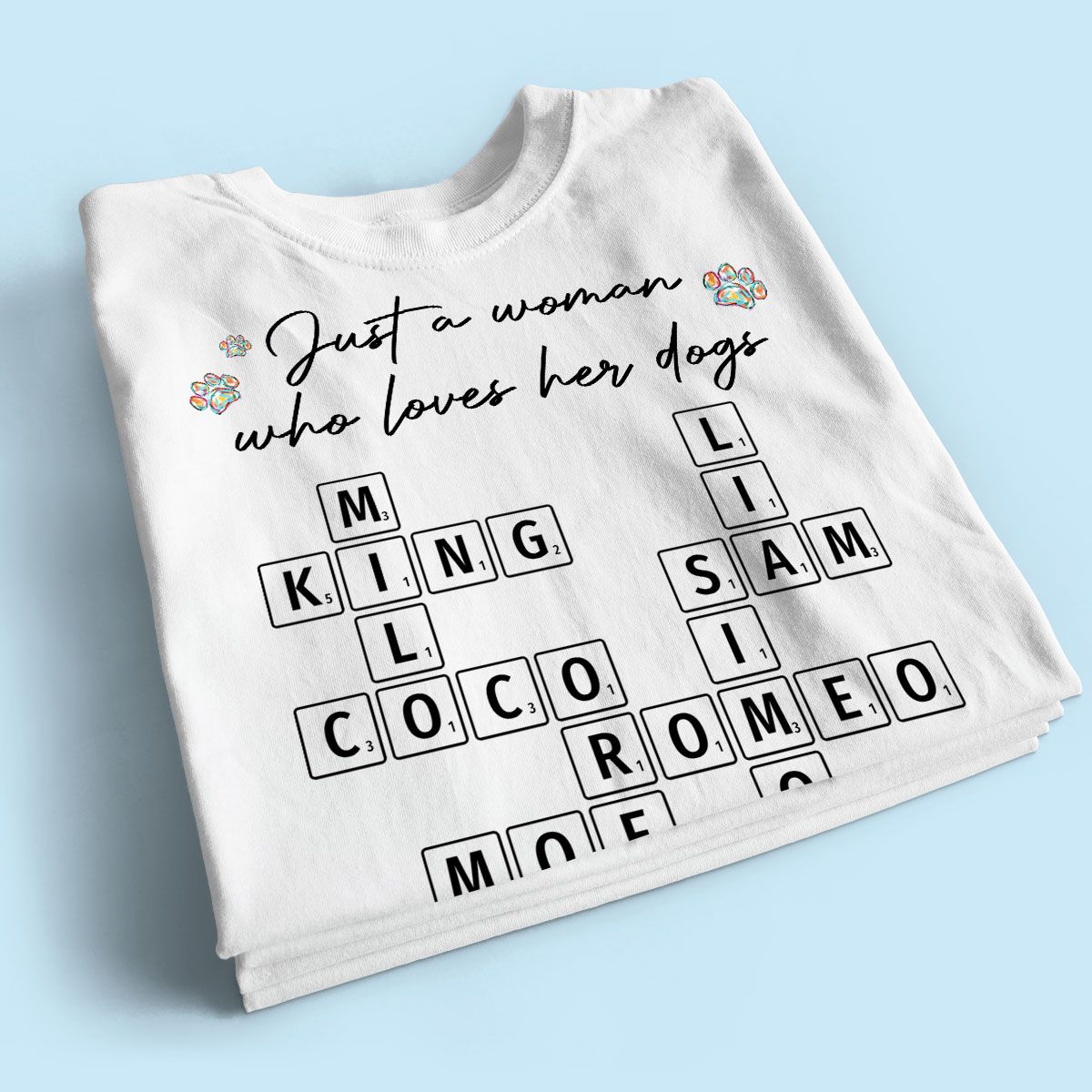 Just A Woman Who Loves Dogs Cats Crossword Puzzle Art Personalized Shirt