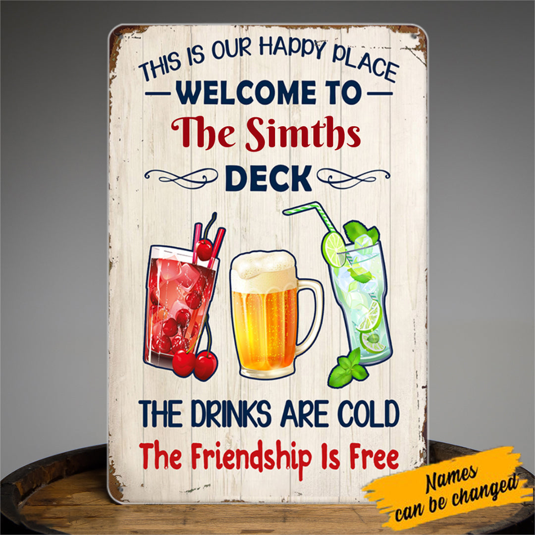 Personalized Backyard Deck Gardening Drink Friendship Metal Sign