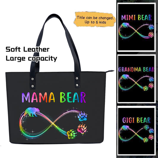 Mama Bear Grandma Bear Infinity Personalized Soft Leather Shoulder Bag