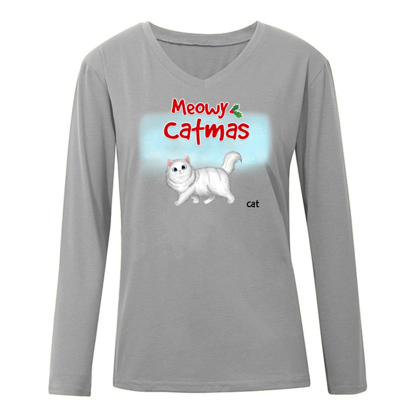 Winter Wonderland Walking Fluffy Cats Christmas Long Sleeve Shirt