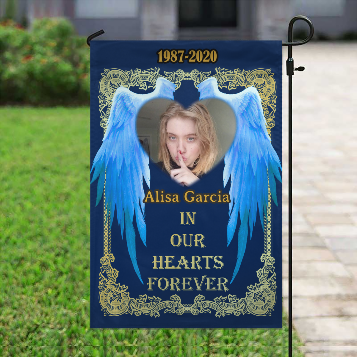In Our Hearts Forever Personalized Photo Memorial Garden & House Flag