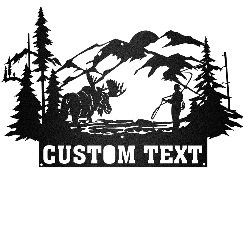 Moose Rustic Custom Text Metal Moose Sign, Last name Moose Sign for Outdoor