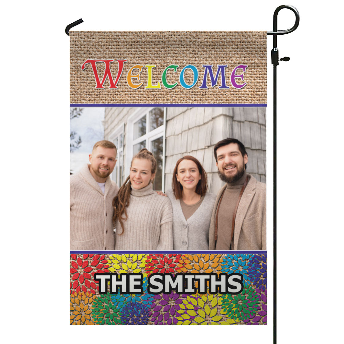 Welcome Rainbow – Personalized Photo & Family Name Garden & House Flag