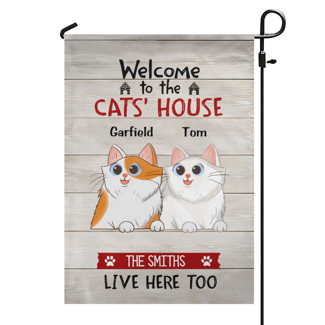 Welcome To The Cat House Cartoon Peeking Cat Personalized Garden Flag