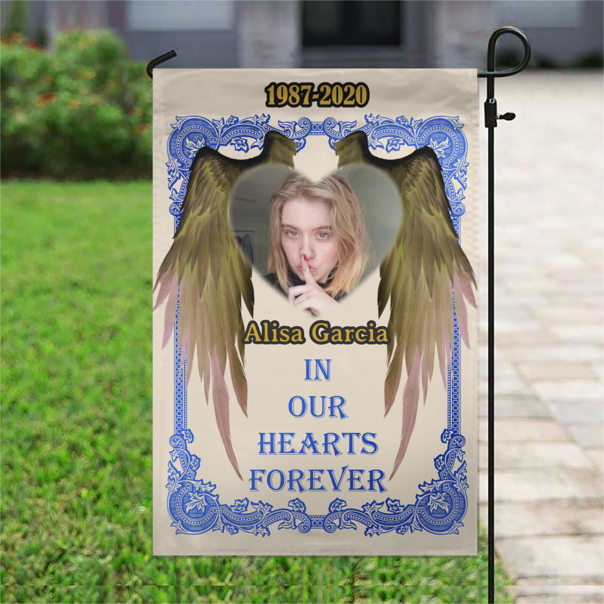 In Our Hearts Forever Personalized Photo Memorial Garden & House Flag
