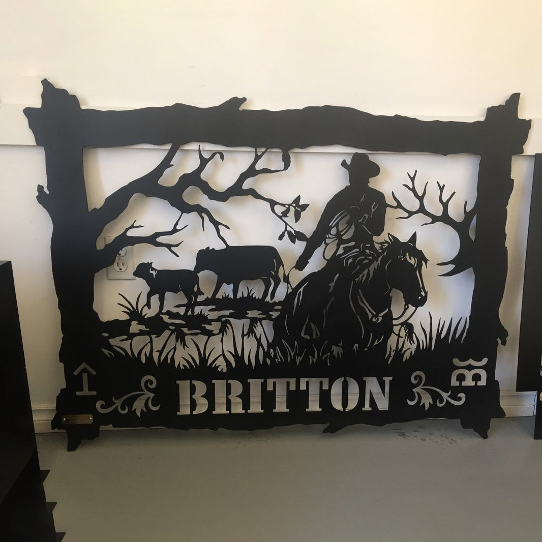 Horse and Cowboy Rider Customized Nameplate Metal Wall Art Decor