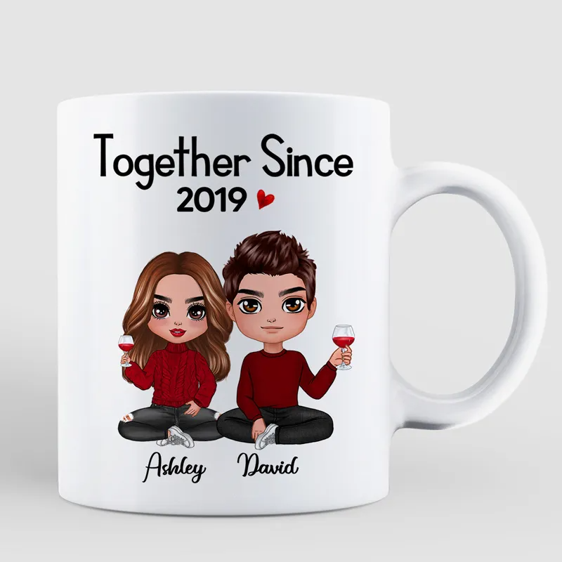 Together Since Doll Couple Sitting - Gift For Couples - Personalized Custom Mug