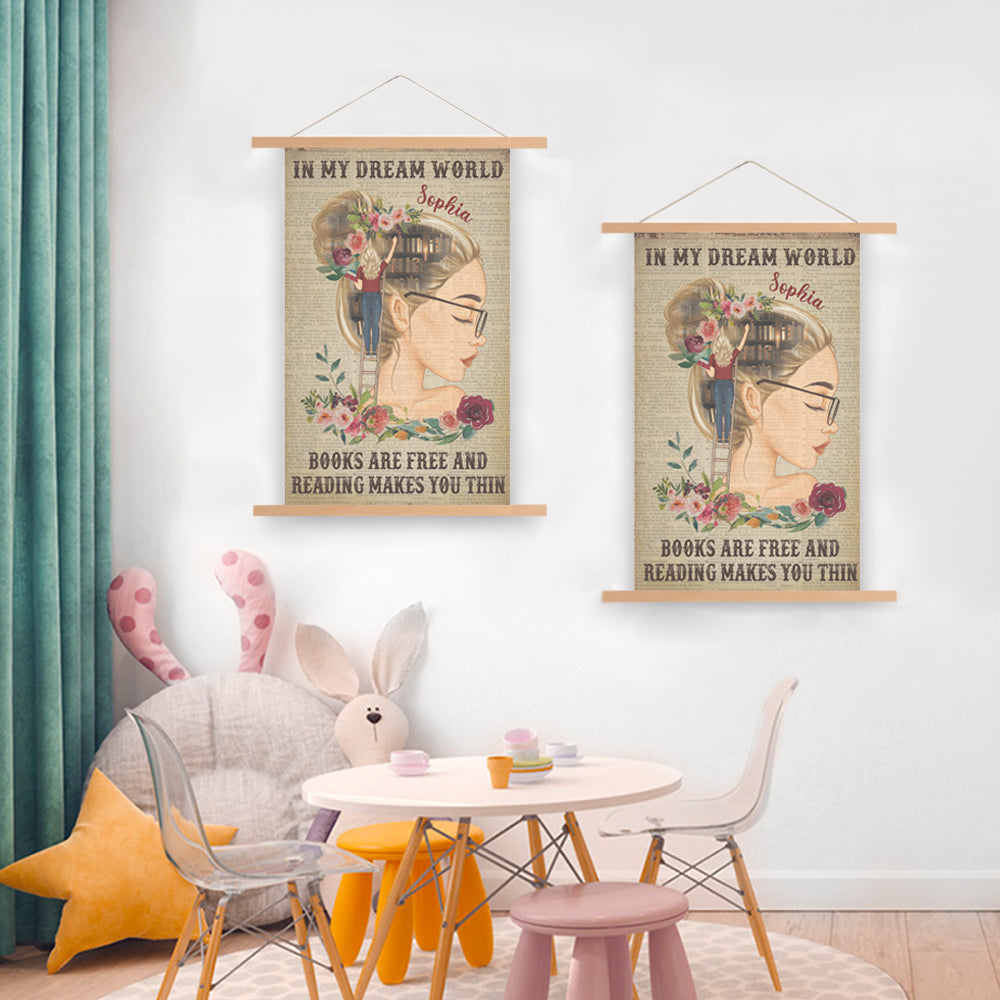 Just A Girl Who Loves Books Reading - Personalized Wall Scroll Painting With Wooden Poster Hanger