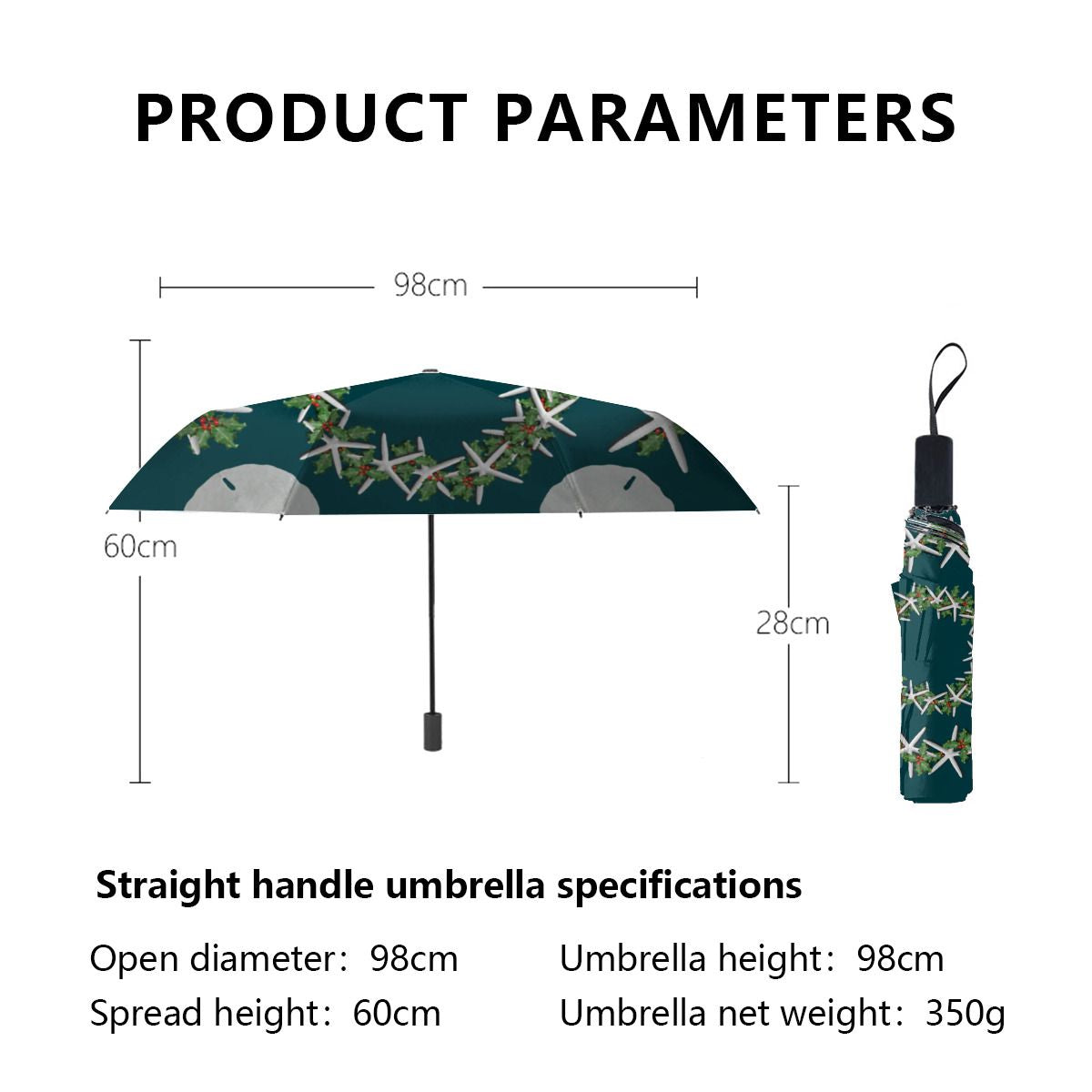 Tropical Christmas Sand Dollars Starfish Teal Brushed Polyester Umbrella No.3Q3BBP