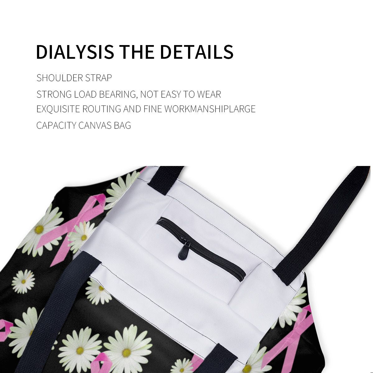 Breast cancer awareness pink ribbon and daisy Canvas Bag No.XMBNHT
