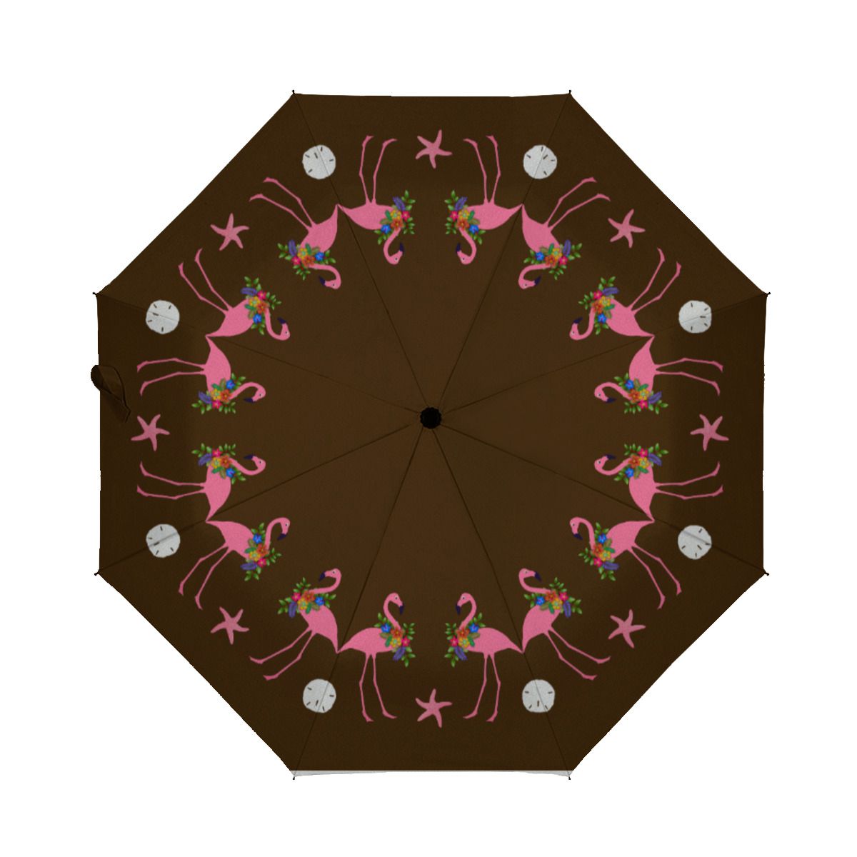 Tropical Flamingos All Around Brown Christmas Brushed Polyester Umbrella No.6P7QCV