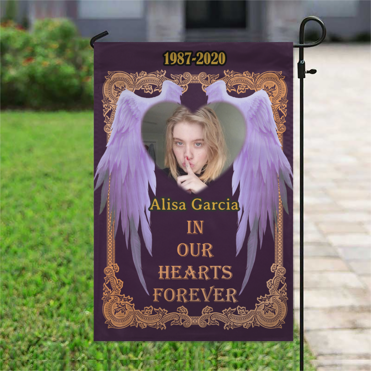 In Our Hearts Forever Personalized Photo Memorial Garden & House Flag