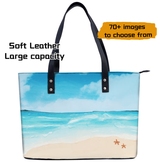 Personalized Soft Leather Tote Shoulder Bag, Big Capacity Handbag