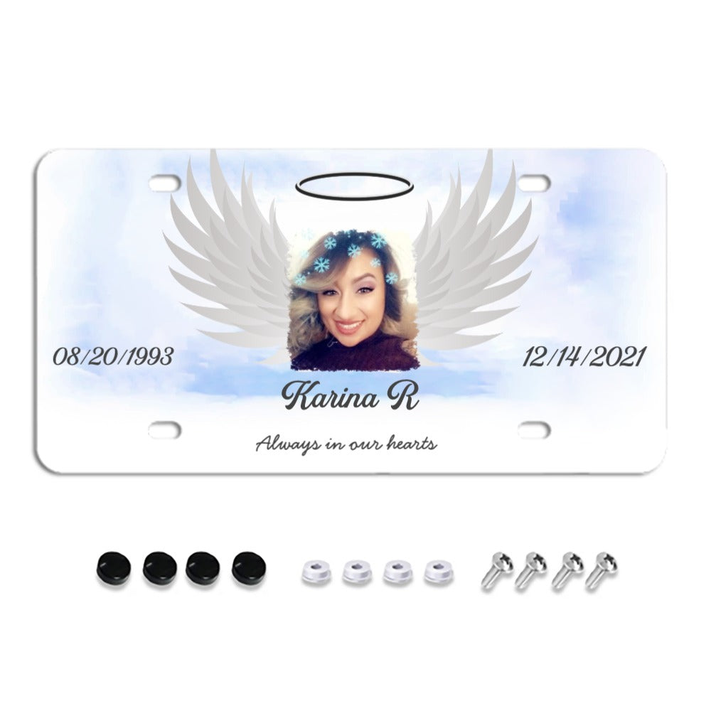 Unique Custom License Plate, Personalized Photo & Texts Angle Wing Memorial Decorative Front License Plate