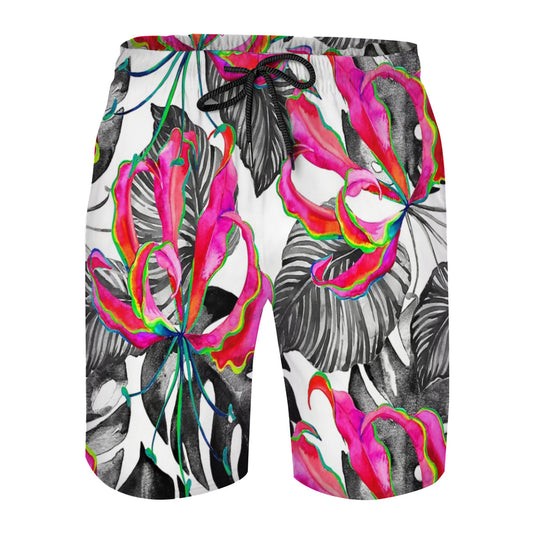 Flame Lily Tropical Pattern Graphic Men's Swim Trunks No.9DVJ97