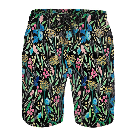 Flower Field Black Graphic Men's Swim Trunks No.CCR8JW