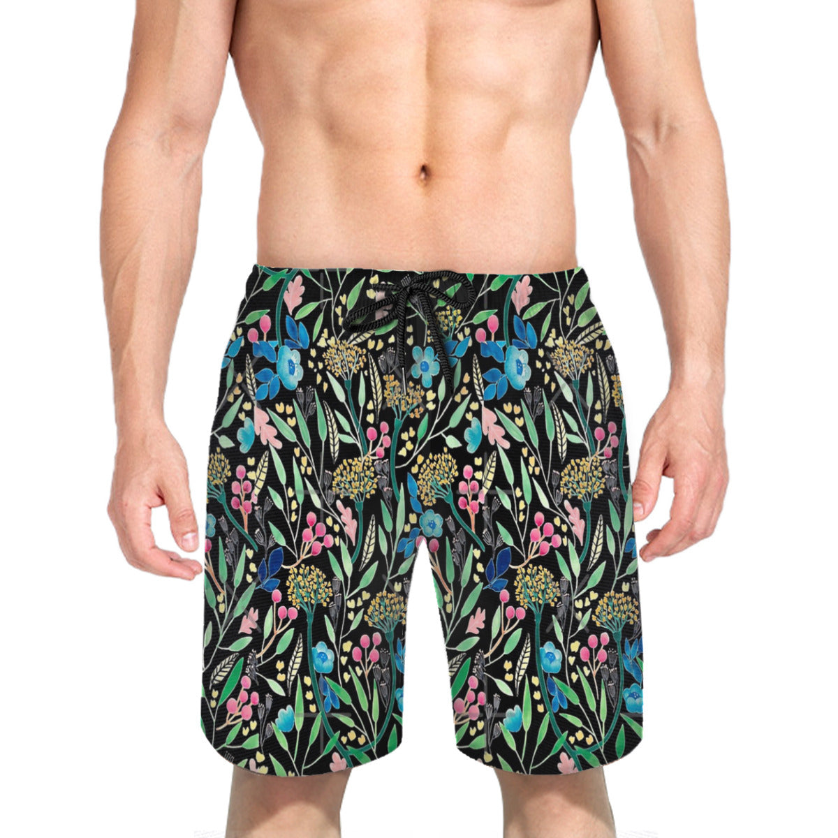 Flower Field Black Graphic Men's Swim Trunks No.CCR8JW