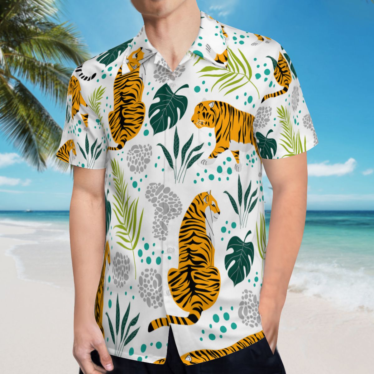 Tropical Leaves Tiger Hawaiian Shirts No.D9ZZK5