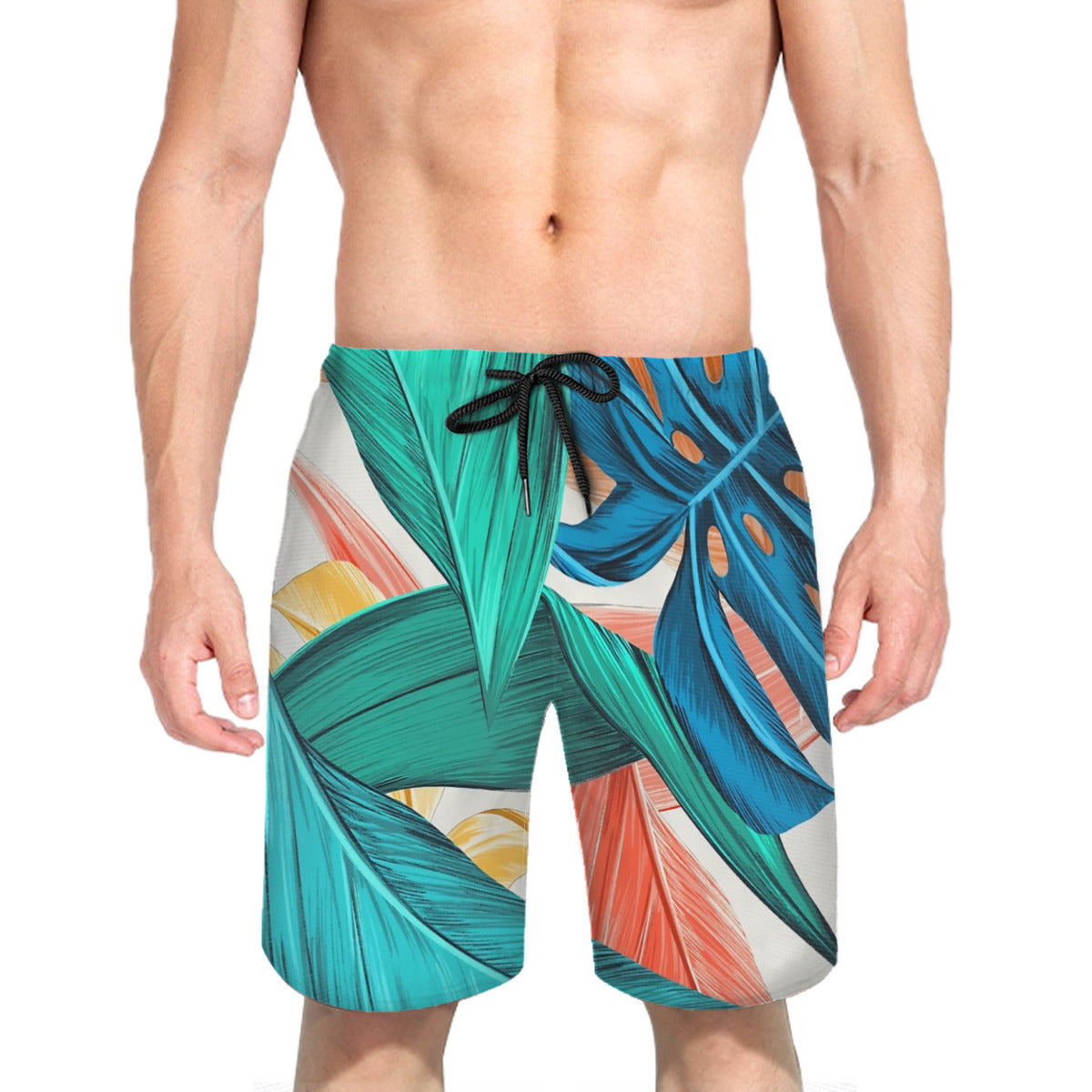 Colorful Tropical Monstera Leaves Graphic Men's Swim Trunks No.EMDY4N