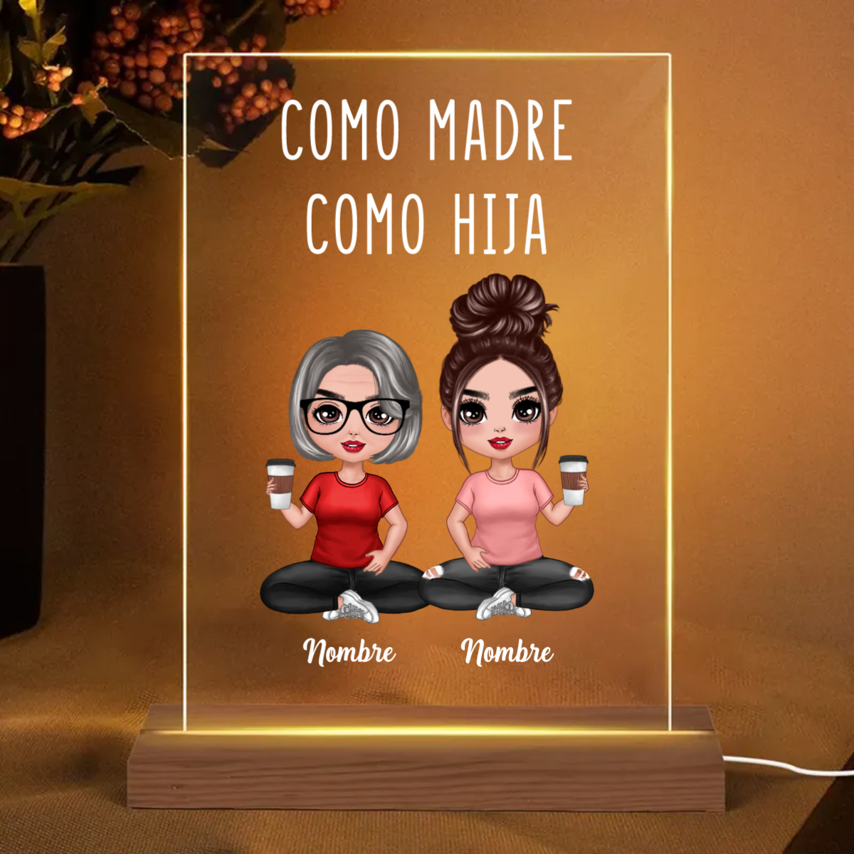 Como madre como hija - Regalo de madre - Lámpara de noche LED placa acrílica rectangular personalizada