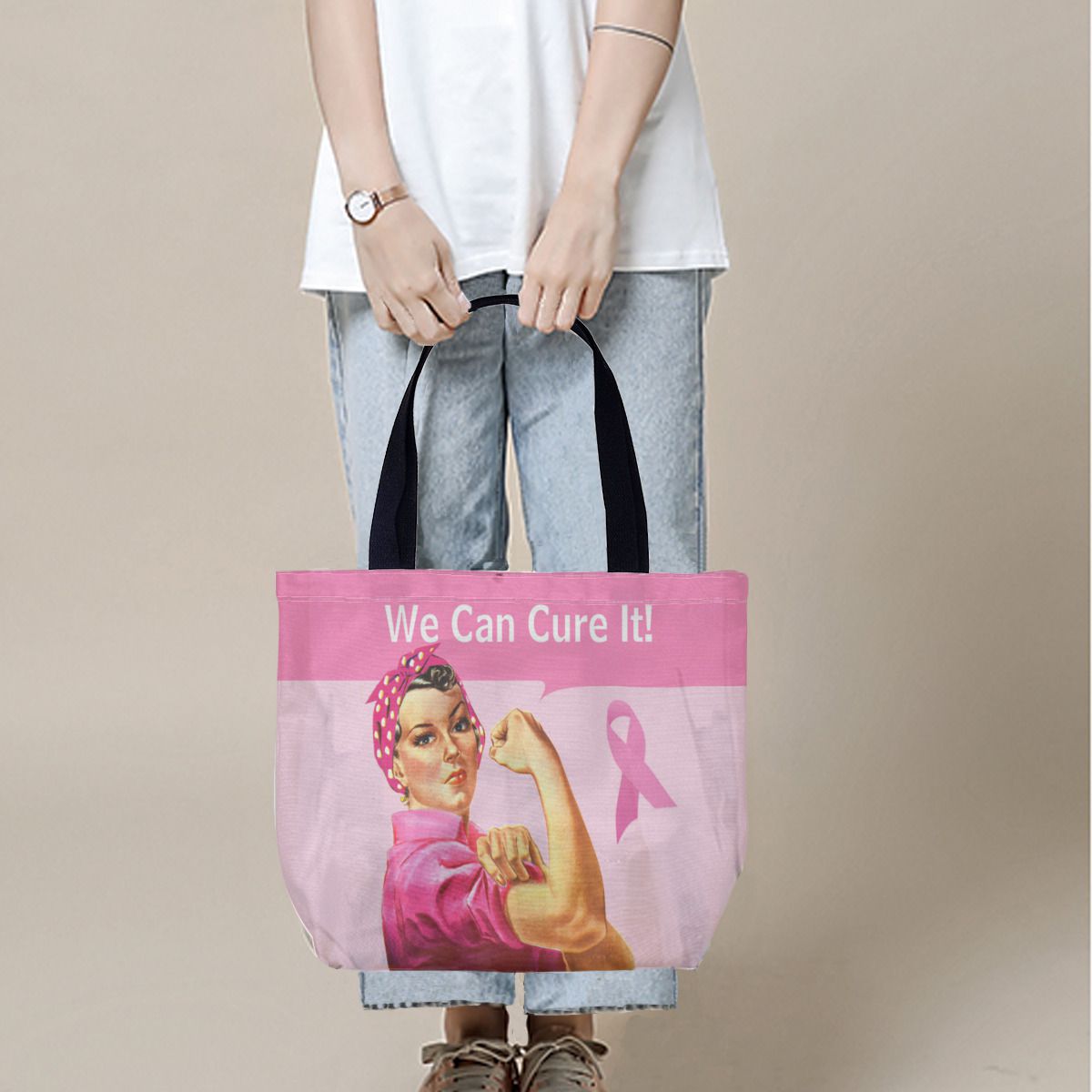 Breast Cancer Awareness Rosie the Riveter Canvas Bag No.QHLOCQ
