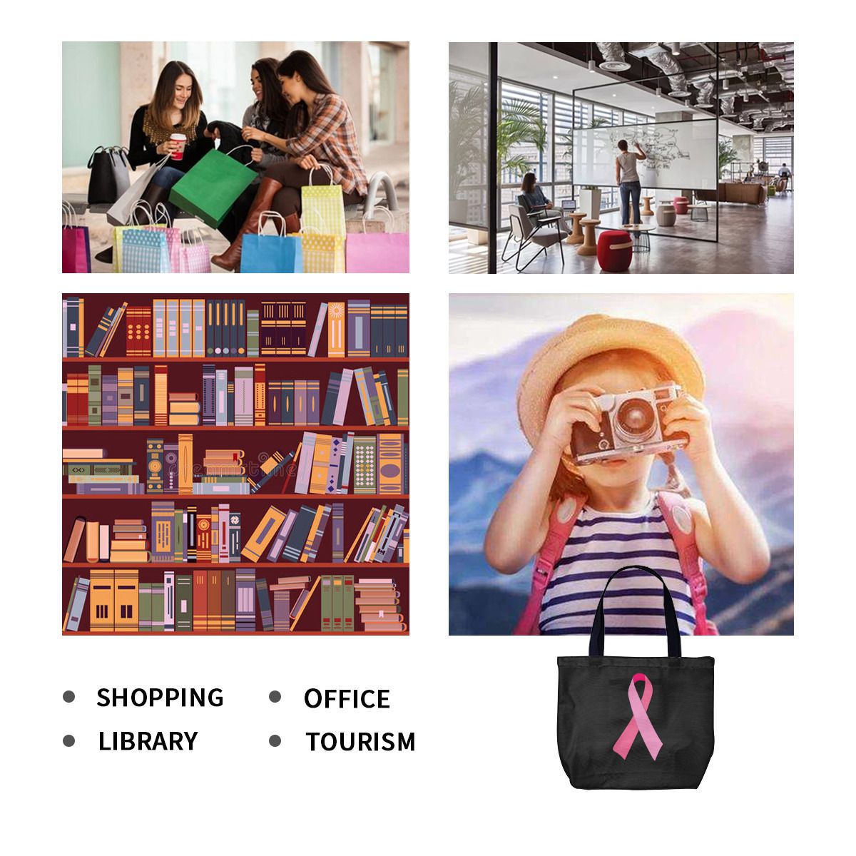 Pink Ribbon for Breast Cancer Awareness Black Canvas Bag NO. QEKEBD